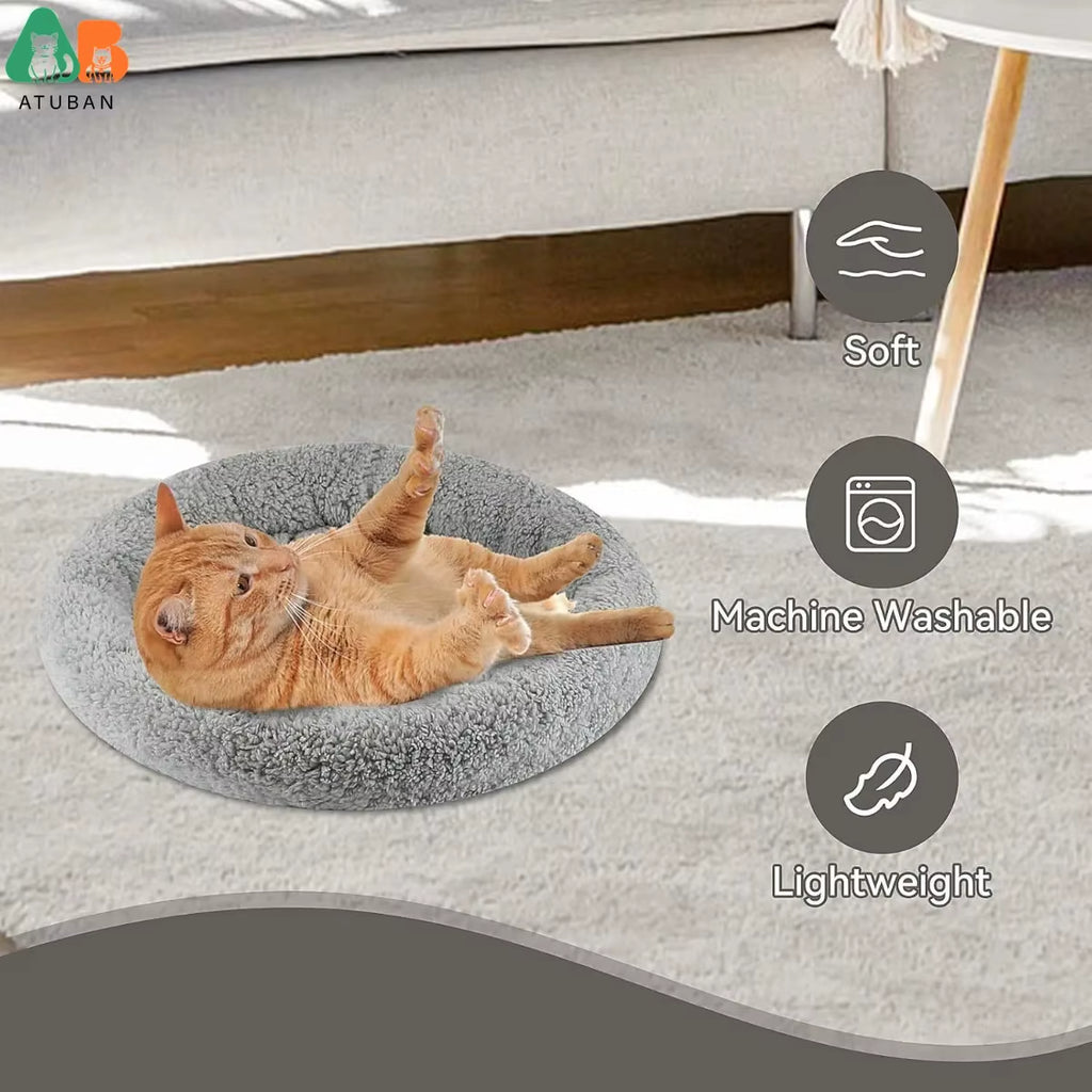 Cat Bed for Indoor Cats, round Cat Bed for Curl Sleep Basic Pet Mat Wahable Bed for Small Puppy Cats Rabbit, Medium