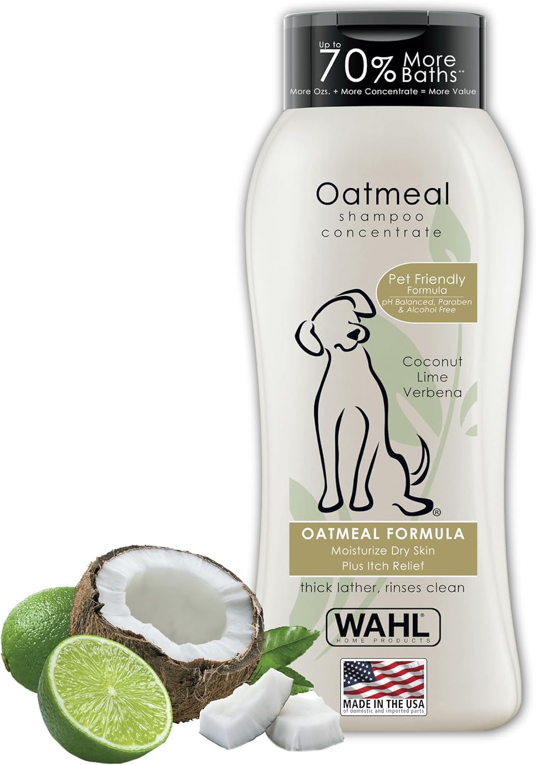 USA Dry Skin & Itch Relief Pet Shampoo for Dogs – Oatmeal Formula with Coconut Lime Verbena Scent & Pet Friendly Formula, 24 Oz - Model 820004A