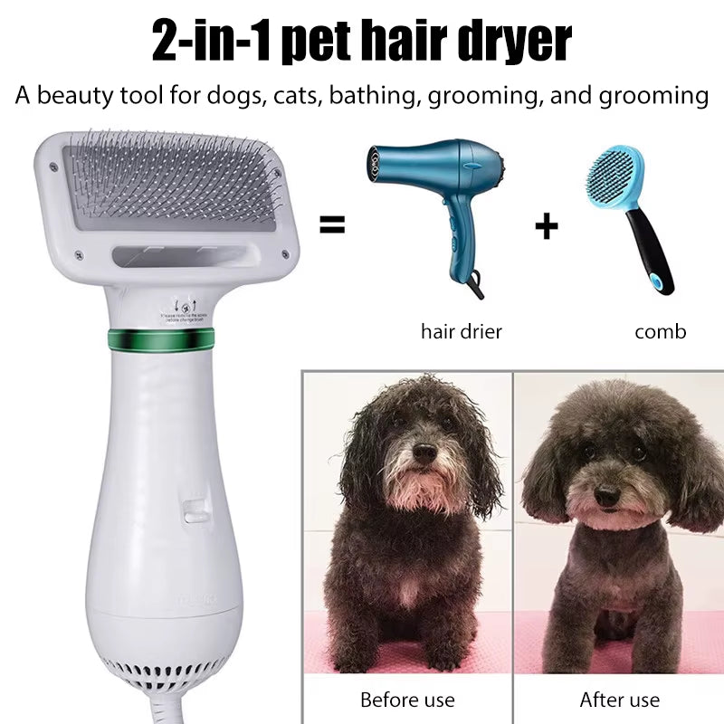 2 in 1 Pet Hair Dryer Brush Grooming for Cat and Dog Brush Professional Home Grooming Furry Drying Portable Dog Blower Comb