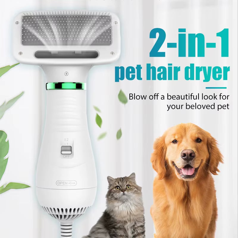 2 in 1 Pet Hair Dryer Brush Grooming for Cat and Dog Brush Professional Home Grooming Furry Drying Portable Dog Blower Comb