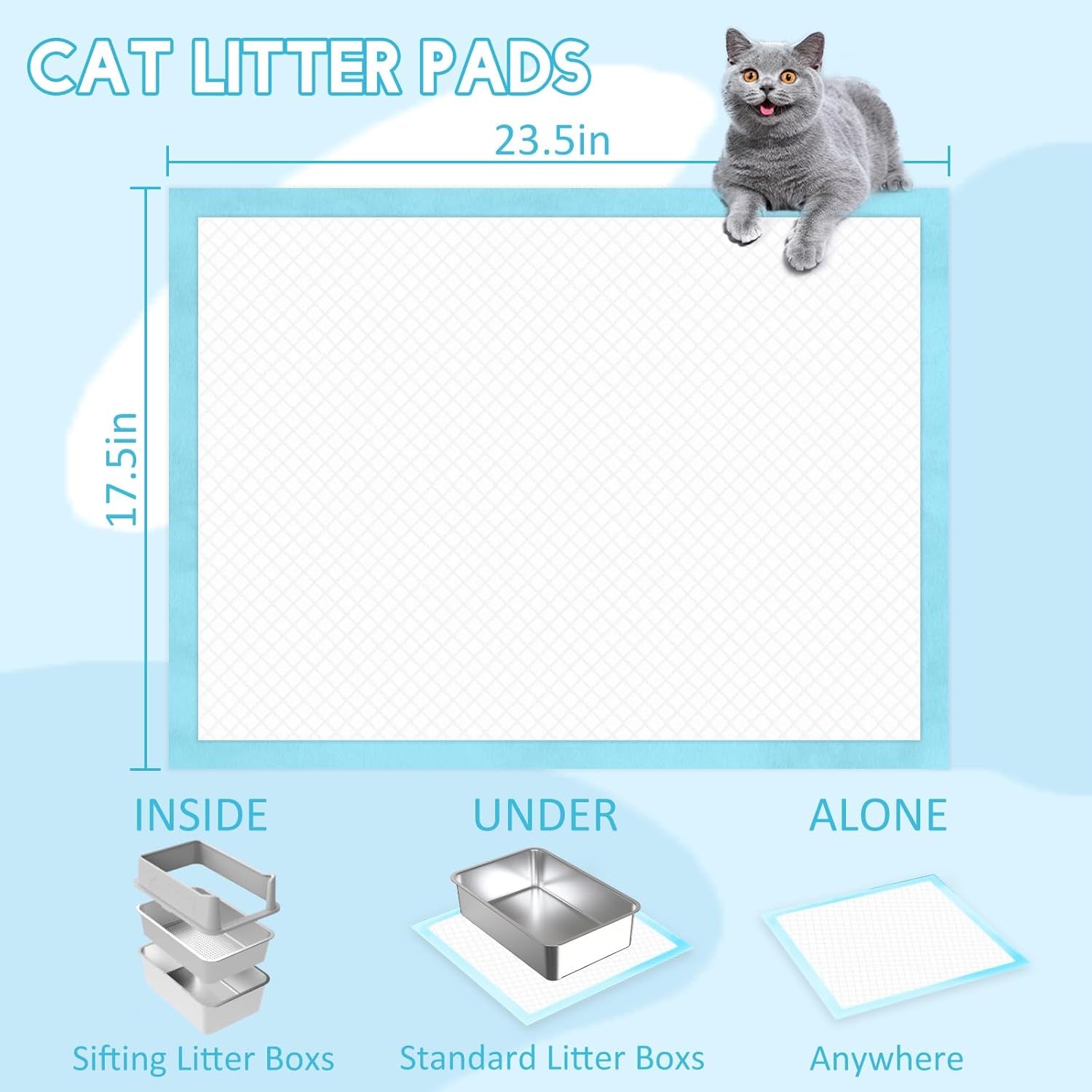 Cat Litter Pads, 23.5” L X 17.5” W Cat Pad Refills for Litter Box, 10 Count Pee Pads for Most Cat Litter Box, Odor Control Cat Pee Pad, Super Absorbent Leak-Proof, Fresh Scent