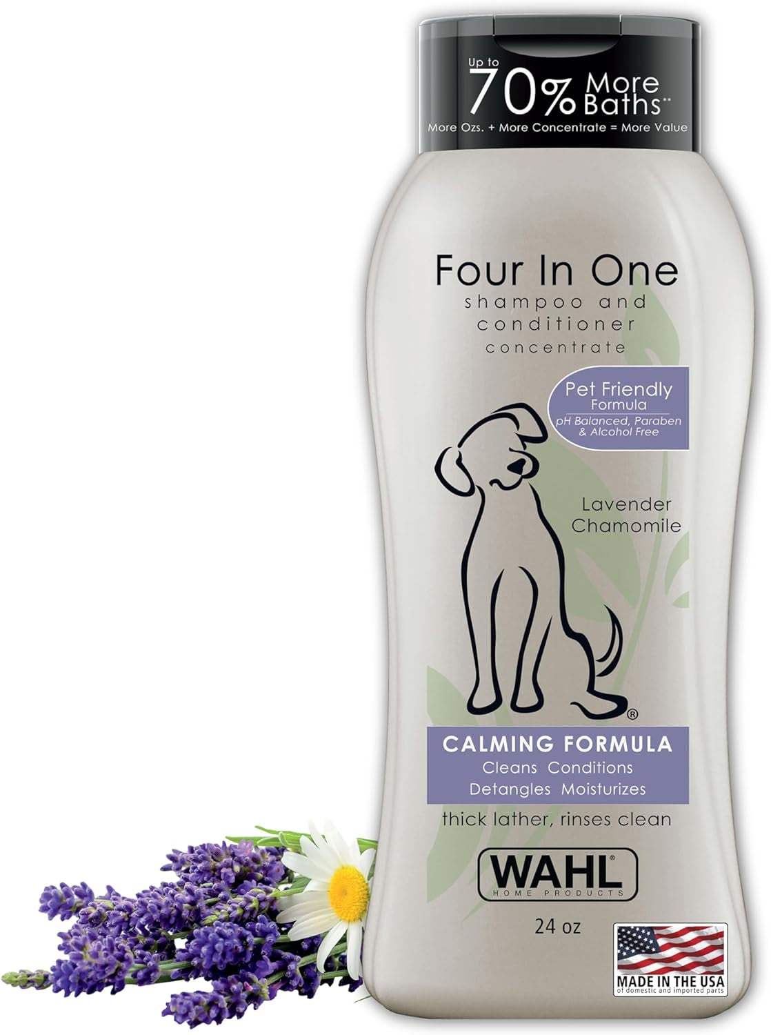 USA 4-In-1 Calming Dog Shampoo with Lavender Chamomile Scent – Cleans, Conditions, Detangles, & Moisturizes - Pet Friendly Formula - 24 Oz - Model 820000A