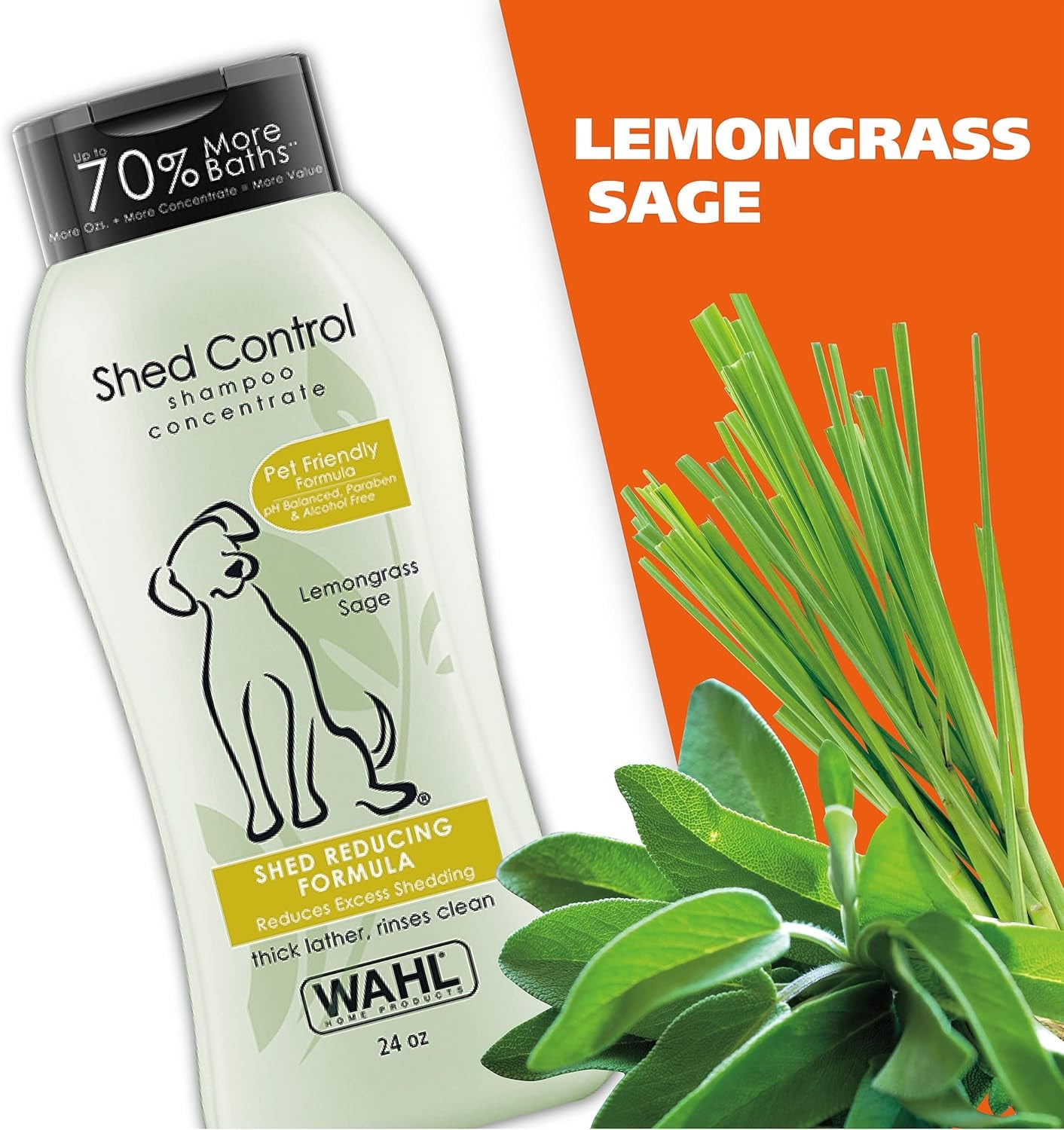USA Shed Control Pet Shampoo for Dog Shedding & Dander – Lemongrass & Sage Scent - Contains Oatmeal, & Aloe for Healthy Coats & Moisturized Skin – 24 Oz - Model 820005A