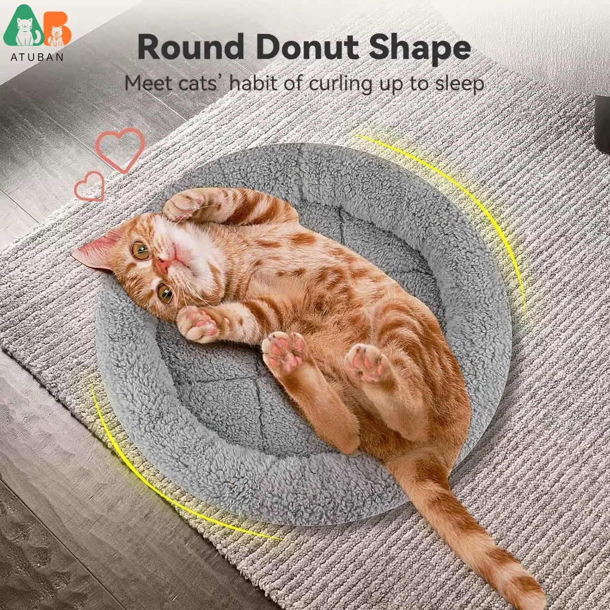 Cat Bed for Indoor Cats, round Cat Bed for Curl Sleep Basic Pet Mat Wahable Bed for Small Puppy Cats Rabbit, Medium