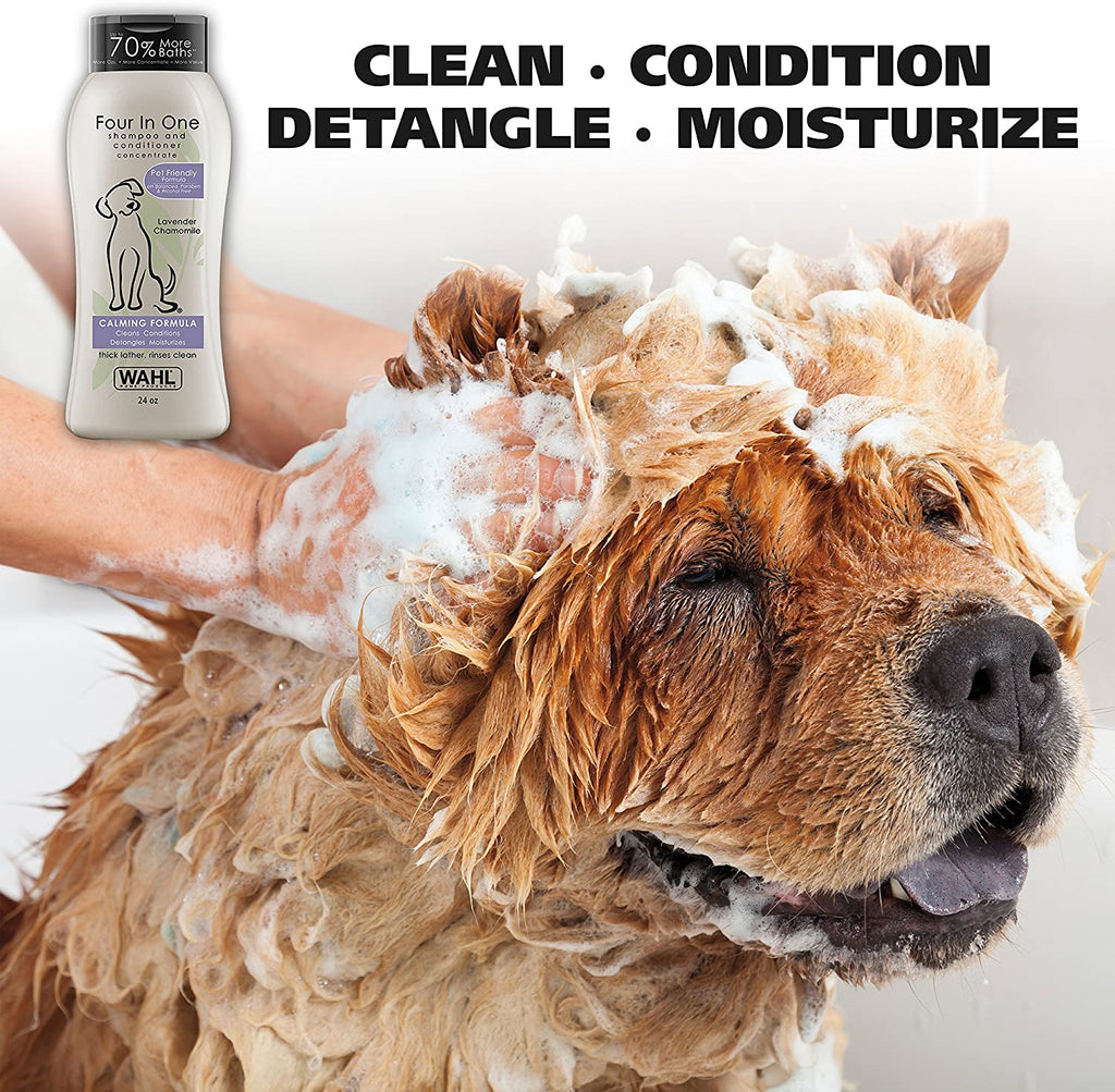 USA 4-In-1 Calming Dog Shampoo with Lavender Chamomile Scent – Cleans, Conditions, Detangles, & Moisturizes - Pet Friendly Formula - 24 Oz - Model 820000A