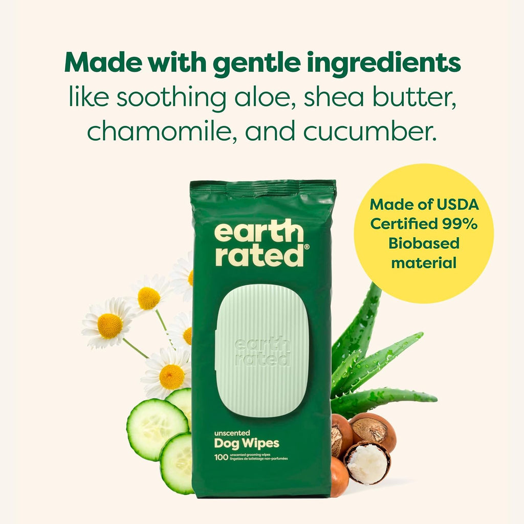 Pet Wipes for Dogs and Cats, Hypoallergenic, Cleaning and Hydrating, for Grooming Paws, Body and Butt, Unscented, 100 Count